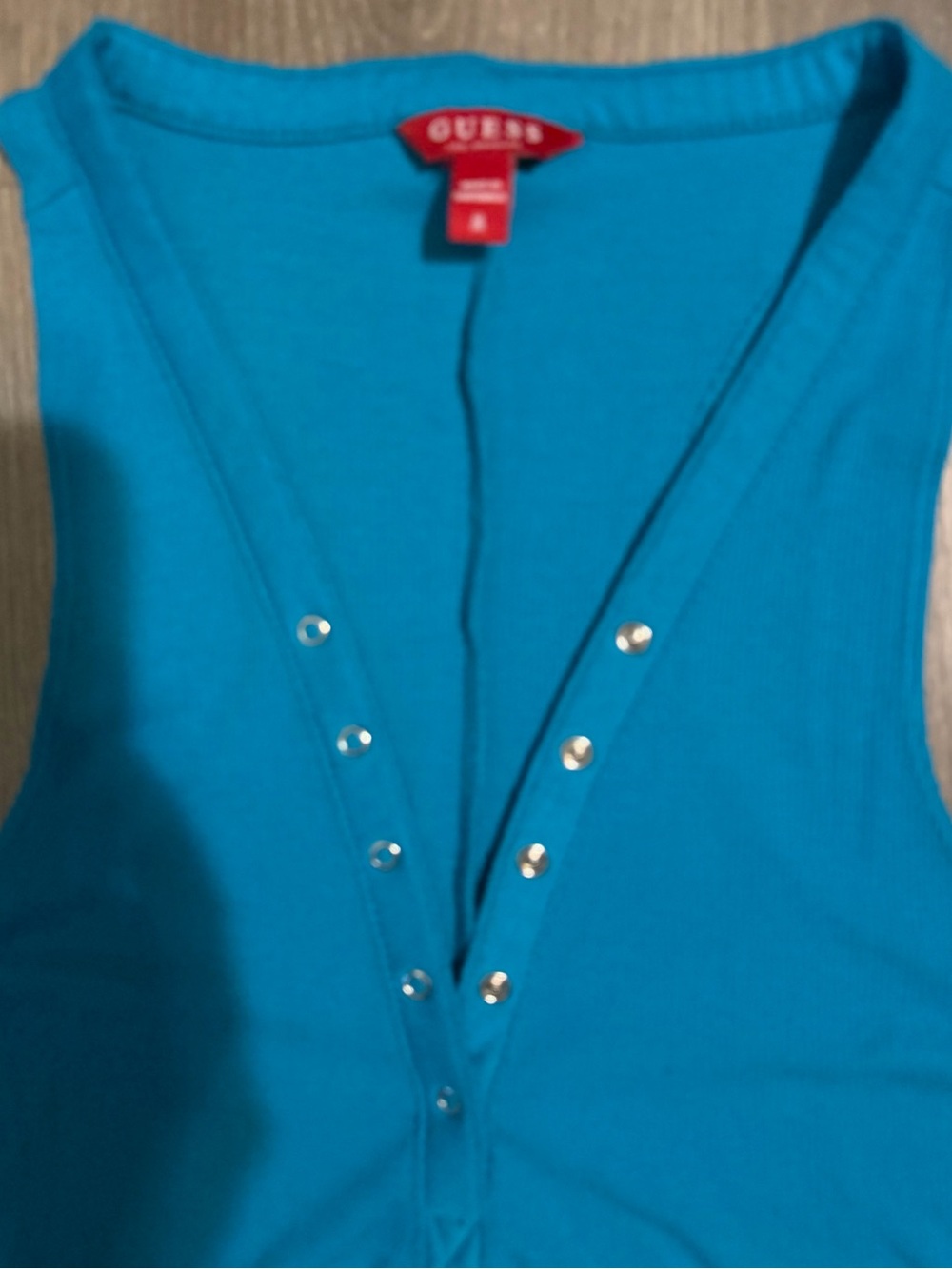 GUESS Teal V-Neck Snap Front Tank Top